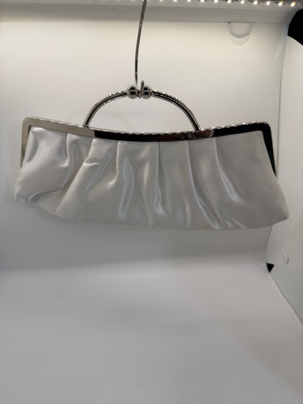 White Satin Ruched Clutch Handbag